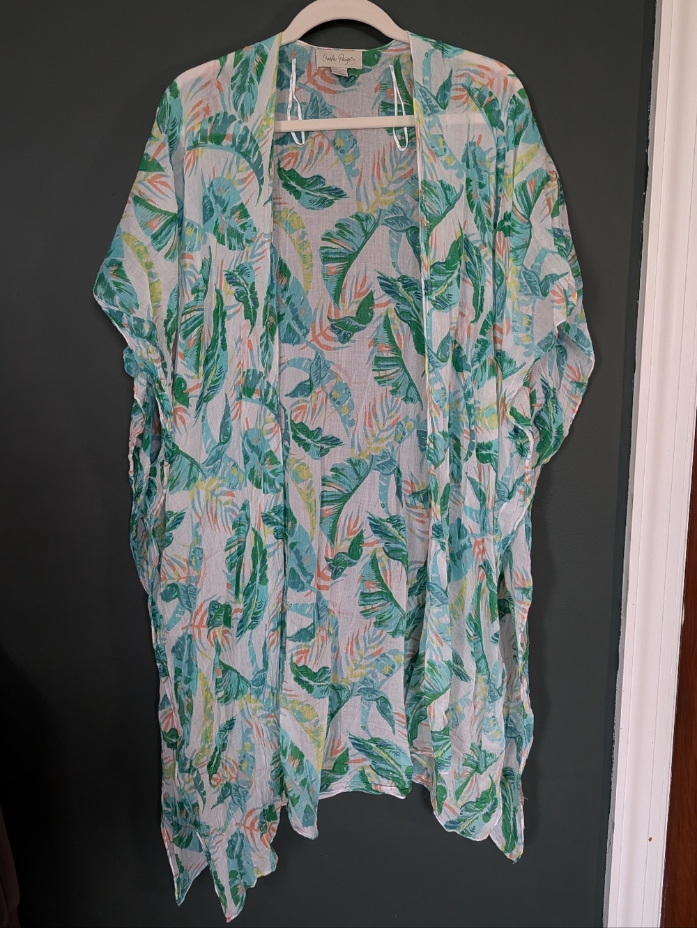 Charlie Paige Sheer Tropical Leaf Cover-Up - Green, Teal & Coral One Size 🩵